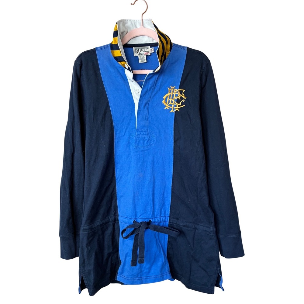 Rugby Ralph Lauren Blue Colorblock Rugby Shirt Dress Drawstring Waist Womens L